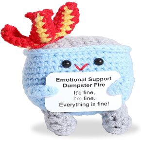 Emotional Support Dumpster, Handmade Crochet Dumpster Fire, Knitting Ornaments with Positive Card, Unique Emotional Support Gift for Desk Decor Christmas and Birthday Present (Green)