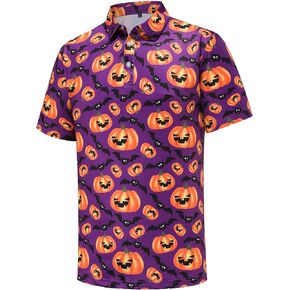 Mens Halloween Golf Polo Shirts Short Sleeve Funny Golf Shirts Pumpkin Shirts Ugly Halloween Shirts for Men