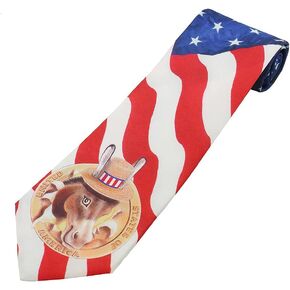 Men's Flag with Democrat Mascot Pattern Novelty Regular Length Novelty Neck Tie - Red White Blue