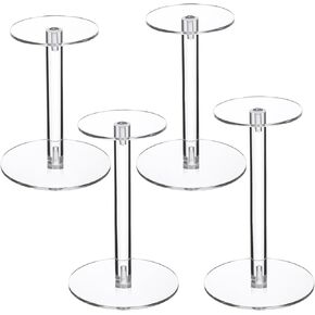 Soaoo 4 Round Acrylic Display Stands Small Clear Acrylic Display Risers Plastic Clear Pedestal Set for Hat Jewelry Watch Plant Cake