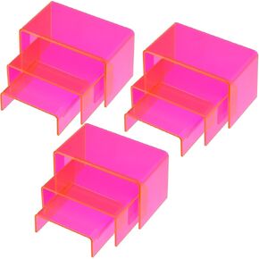 Qunclay 9 Pieces Neon Pink Acrylic Display Risers Stand Shelf Acrylic Retail Desktop Jewelry Display Riser Showcase Fixtures for Dessert Cupcake Figure Collectibles Party(Neon Pink)