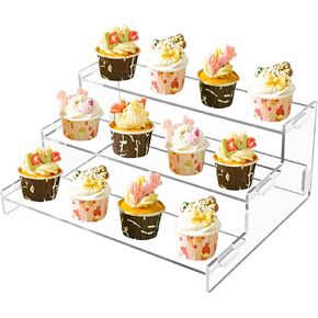 Clear Acrylic Display Risers 3 tier Perfume Organizer Stand up ,Acrylic Risers Display Stands long with Rail Guard ,Acrylic Display Risers 3 Tier Display Action Figures ,Perfumes ，Kitchen Spices