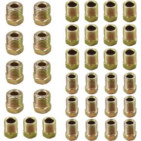 35PCS Threads Brake Line Fittings Assortment Kit, Universal Brass Brake Line Nut Repair Set for 1/4" (16 Fittings) and 3/16" (19 Fittings) Inverted Flares Brake Line Tube on Car SUV Truck