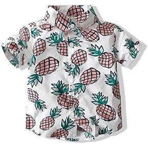 Baby Boy's Button Down Hawaiian Shirts Short Sleeve Cool Cartoon Print Aloha Dress Tops T-Shirt