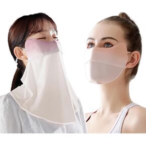 2Pcs UV Face Mask, Ice Silk Cooling Neck Gaiter + Sun Protection Face Mask, Lightweight Breathable Sun Protection for Outdoor Sports, Washable Reusable (Pink)