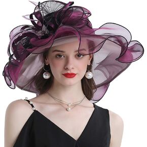 Women Hats Organza Butterfly Decoration Wide Brim Occasion Event Derby Church Dress Sun Hat