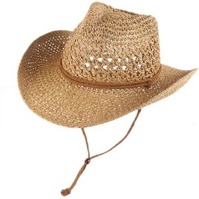 Generic Womens Straw Cowboy Hat Foldable Wide Brim Summer Sun Hats for Men Travel Vacation Lightweight Brown Beach Cowgirl Hat