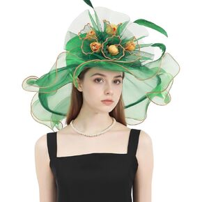 نساء عضو Kentucky Hat Fascinator Tea Party Derby Hat Feather Wedding Church Head Head Heat Hats Sun Hats
