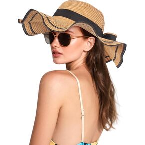 شاطئ شمس القبعات القش للنساء ، قبعات صيف واسعة للنساء حماية UV upf 80+ ، نساء السفر قبعة شمس قابلة للطي قابلة للطي in Kuwait