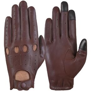 Men's & Women’s Four Holes Leather Driving Gloves - Touchscreen Genuine Soft Leather Gloves