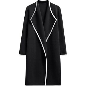 CHICWISH Women Contrast Edge Open Front Knit Cardigan Coat Lightweight Long Cardigans with Pockets