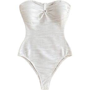 WDIRARA Women's Textured Strapless Bodysuit Tummy Control Sleeveless Tube Tops Leotard