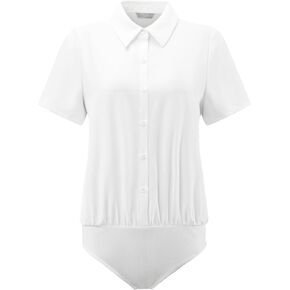 الزر النسائي UP Bodysuit قصيرة الأكمام العمل الأعمال عمل قميص يوتار الصلبة قميص