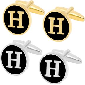 2 Pairs Initial Cufflinks For Men Classic Mens CuffLinks Set Letter Cuff Links for with Gift Box Silver Gold Cufflinks Gift for Groom Husband Father