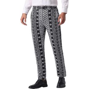 Lars Amadeus Bohemian Pants for Men's Flat Front Color Block Retro Pattern Stripe Pants