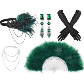 Tatuo 1920s إكسسوارات الزعنفة المحددة لـ Roaring 20s Headpiece Gloves Fan Fan