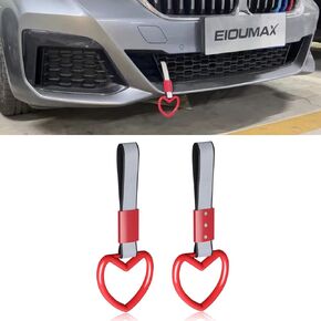 EIOUMAX JDM Heart Shaped Car Handle Straps,Rear Bumper Warning Rings for Subway SUV Track Bus Interior and Exterior Decoration -2pcs(Red)