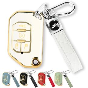 QBUC for Jeep Key FOB مع حالة مفاتيح مفتاح Keychain لعام 2022 2021 2020 2019 2018 Jeep Wrangler Gladiator JLU JL Rubicon JT (Green)