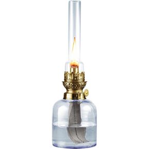 Oil Lamp - 15.5" Decorative Lamp with Antique-Style Glass Body and Brass Accents - Large Kerosene Lantern with Adjustable Wick - Oil Lamps for Indoor Use by Kings County Tools (Blue)