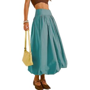 PDLCVD Summer Y2K Bubble Maxi Skirt for Women Casual Flastic Weist A LING Skirtruffle Midi Skirt Sundress