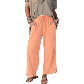 Gnveub Women's Yoga Pants Lightweight Wide Leg Sweatpants High Waisted Drawstring Loose Lounge Pant with Pockets