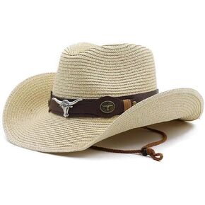 Women's Straw Cowboy Hat for Men Foldable Cowgirl Hats Classic Sun Hat Shapeable Wide Brim Western Cowboy Hat with Chin Strap
