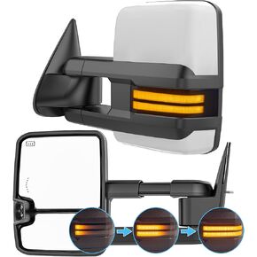 Smoked Lens Sequential Signal Tow Mirrors Compatible with 2007-2021 Toyota Tundra, Heated Extended Trailer Towing Side Mirror w/Backup Light(w/o BSM), Black Housing