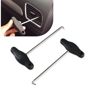 2 PCS Car Air Vent Panel Trim Removal Tools, Removal Instrument with T-Shaped Tire Gravel Hook, 3.2" x 6.1" Air Outlet Panel Puller Tool, Compatible with Volkswagen, Audi (Black)