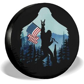 Bigfoot Patriotic Vintage Size 18 غطاء إطارات متخلف من الجلود PVC PVC ، ملاءمة عالمية لمقطورة RV Jeep Camper ، غطاء الإطارات الجيب المقاوم للماء مع عدم وجود ثقب في الكاميرا