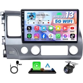 Car Radio with CarPlay Android for Honda Civic 2006 2007 2008 2009 2010 2011,10.1-Inch(1280 * 800) Touch Screen Bluetooth Stereo with GPS 5GWiFi DSP Backup Camera