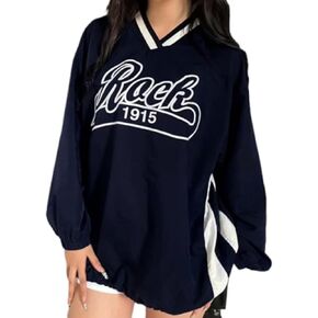Baggy Sweatshirt for Women Graphic V-Neck Long Sleeve Oversized Y2K Shirt Spring Outfit Casual Loose Pullover Tops