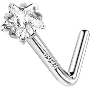 925 Sterling Silver Nose Rings for Women Hypoallergenic 20G L Shaped Stud Piercings for Men and Women
