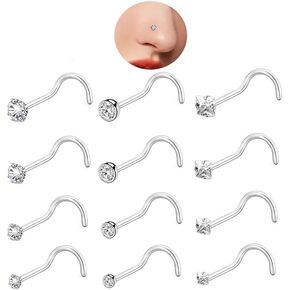 12pcs حلقات الأنف ترصيع 20g جراحية الفولاذ المقاوم للصدأ بشكل مستقيم ل المبرم