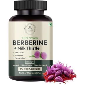 Hurbix Berberine - 1300 mg | 5 in 1 Enhanced Formula with Milk Thistle, Turmeric & Cinnamon | Premium High-Potency Formula | 60 Capsules