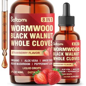 Satoomi 7in1 Wormwood Liquid Drops with Black Walnut, Whole Cloves, Berberine, Milk Thistle, Bitter Melon and Turmeric - 60ml for 60 Days