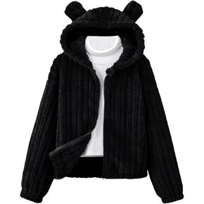 SOLY HUX Girl's Cute Fleece Hooded Jacket Zip Up Warm Winter Coat 3D Ear Long Sleeve Hoodies Outerwear
