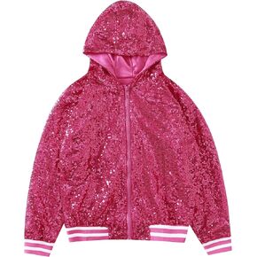 Yuji Itadori Girls Sequin Baseball Jacket Hooed Varsity Jacket Sparkle Bomber Clothes 2-14 Years