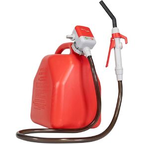 TERA PUMP Next Gen Rain-Resistant Nozzle Gas Fuel Pump - 4.25-ft Long Discharge Hose + 12 inch Nozzle, Battery-Powered Siphon Pump with Flow Control System for Fuel Cells, Tractors, and Generators