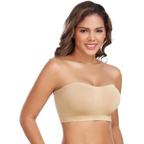 Women's Strapless Bra Non-Slip Silicone Bandeau Removable Pads Wireless Tube Bra with Two Shoulder Straps
