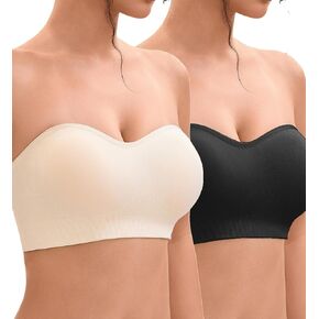 Strapless Bras for Women-Push-Up Non-Slip Bandeau Bra,Seamless Wirefree Padded Tube Top Convertible Straps Bralette