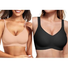 Vertvie Seamless Bra(Warm Beige,L)+Support Bra(Black,L)