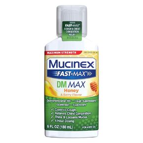 Mucinex Fast-Max القوة القصوى DM MAX، تخفيف الأعراض، مثبط السعال وطارد للبلغم، نكهة العسل والتوت، 6 أونصة سائلة