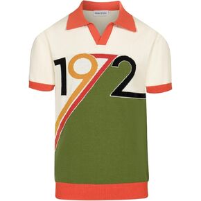 OXKNIT Men's Knit Polo Shirt Casual Knitted Shirt Short Sleeve 1972 Pattern Summer Shirt