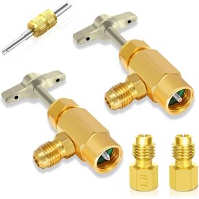 R1234YF Can Tap Valve-Self-Sealing and Puncture Style R1234YF Refrigerant Dispenser Set with a Valve Core Removal Tool, for Car A/C R1234YF Refrigeran Refilling (R1234YF Style(Left Hand Threadedle))