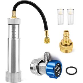 R134A R1234YF AC AC Tool Act AC KIT AC AC مع مقرنة سريعة قابلة للتعديل R134A ، R1234YF مقرنة سريعة و 2 من الداما الزيت ، مجموعة حاقن زيت AC لـ R134A R1234YF SYSTEM