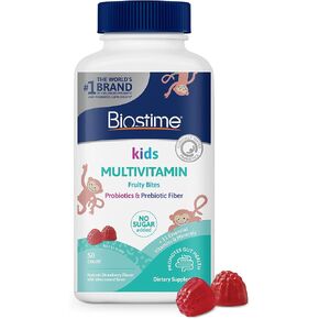 Biostime Kids Multivitamin Gummies مع البروبيوتيك و 11 فيتامينات أساسية (الأعمار 4+) | الفيتامينات المتعددة للأطفال | لا يوجد لدغات الفواكه المضافة السكر | خالية من أعلى 9 مسببات الحساسية | 50 العد in Kuwait