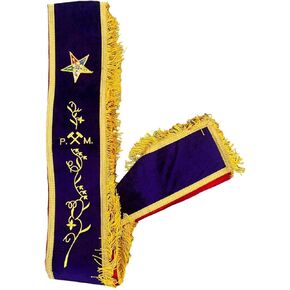 Masonic Oes P.M Sash ، Order of Easter Star الماضي في مخملي Matron Purple Velvet مع هامش ذهبي وبطانة حمراء