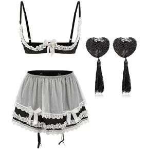 Lingerie for Women Sexy Halter Bustier Babydoll with Garter Belt Teddy Chemise
