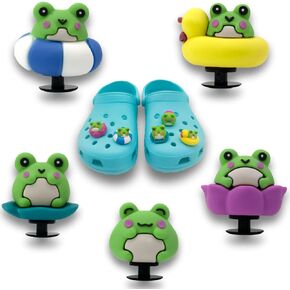 5pcs Kawaii Frog 3D Shoe Charms - PVC PVC Frog Shoe Decorations for Handals و Sandals & Sneakers - ملحقات ممتعة للأطفال والمراهقين ومحبي الضفدع