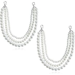 2 PCS Leared Pearls Shoelace Charms Triple Layers Tassel Boot Chain مع إكسسوارات مجوهرات سلسلة حذاء رياضة للسيدات هدية عيد الميلاد ， الأبيض